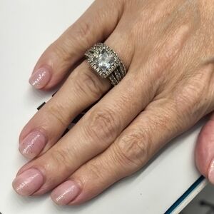 925 Sterling Silver Simulated White Diamonds Engagement Set 3.10 CTW - Size 5